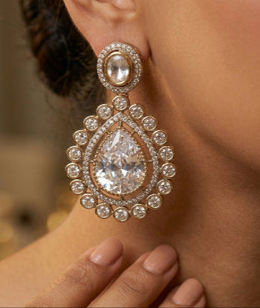 Gold Plated American Diamond Teardrop Earrings for Women | Lady Zone
