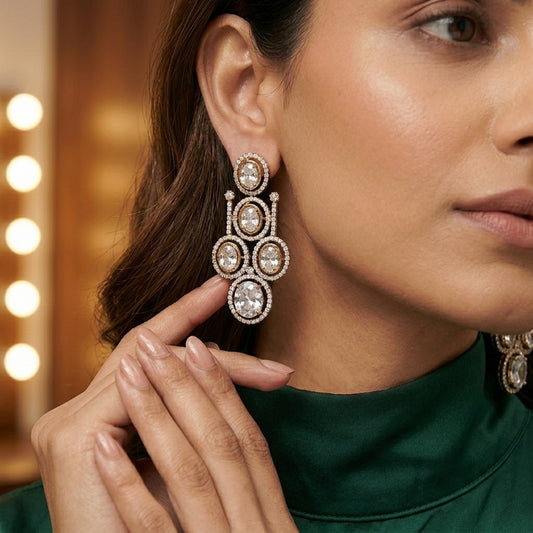 Gold Plated American Diamond Statement Earrings for Women | Lady Zone