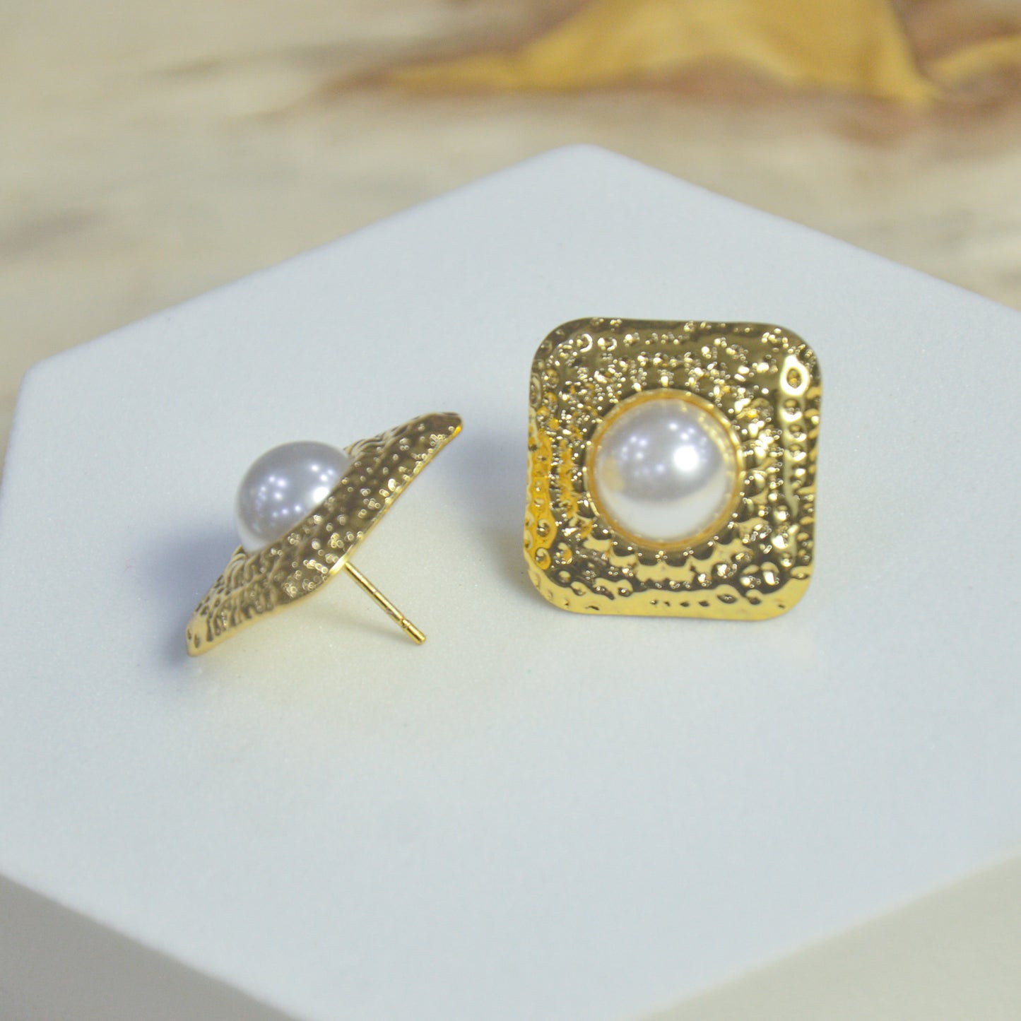 Golden Grace Pearl Stud Earrings