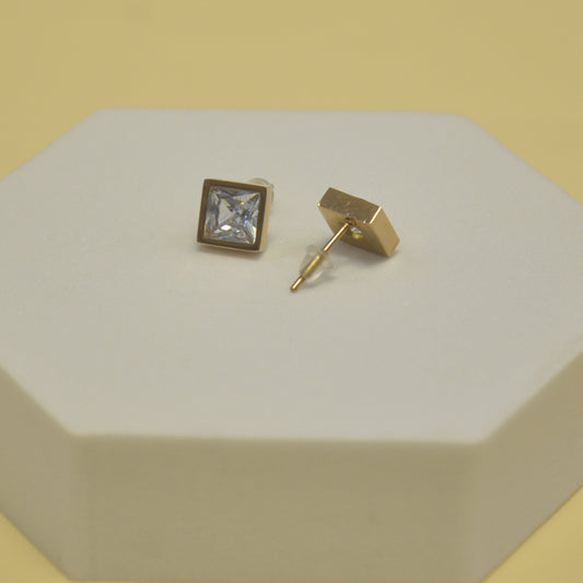 Classic Square Crystal Sainless Still Stud Earrings