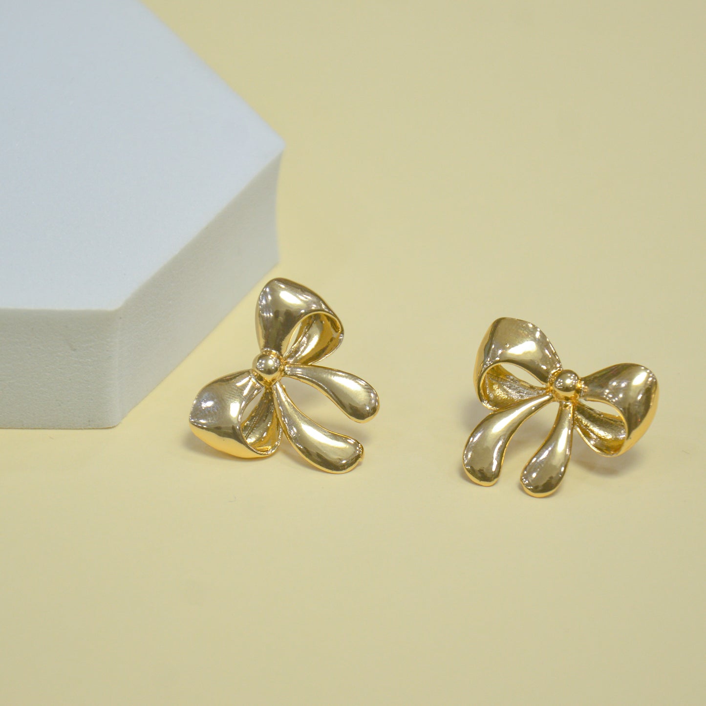 Golden Bow Charm Stud Earrings