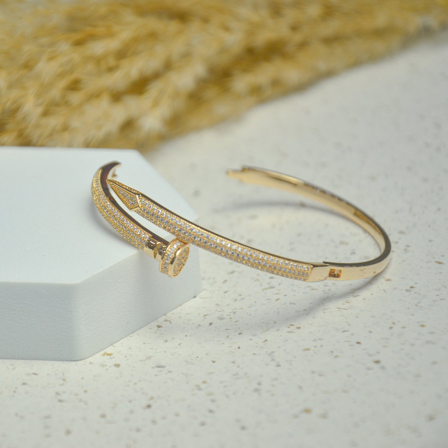 Luxe Nail-Head Diamond Gold Plated Bracelet