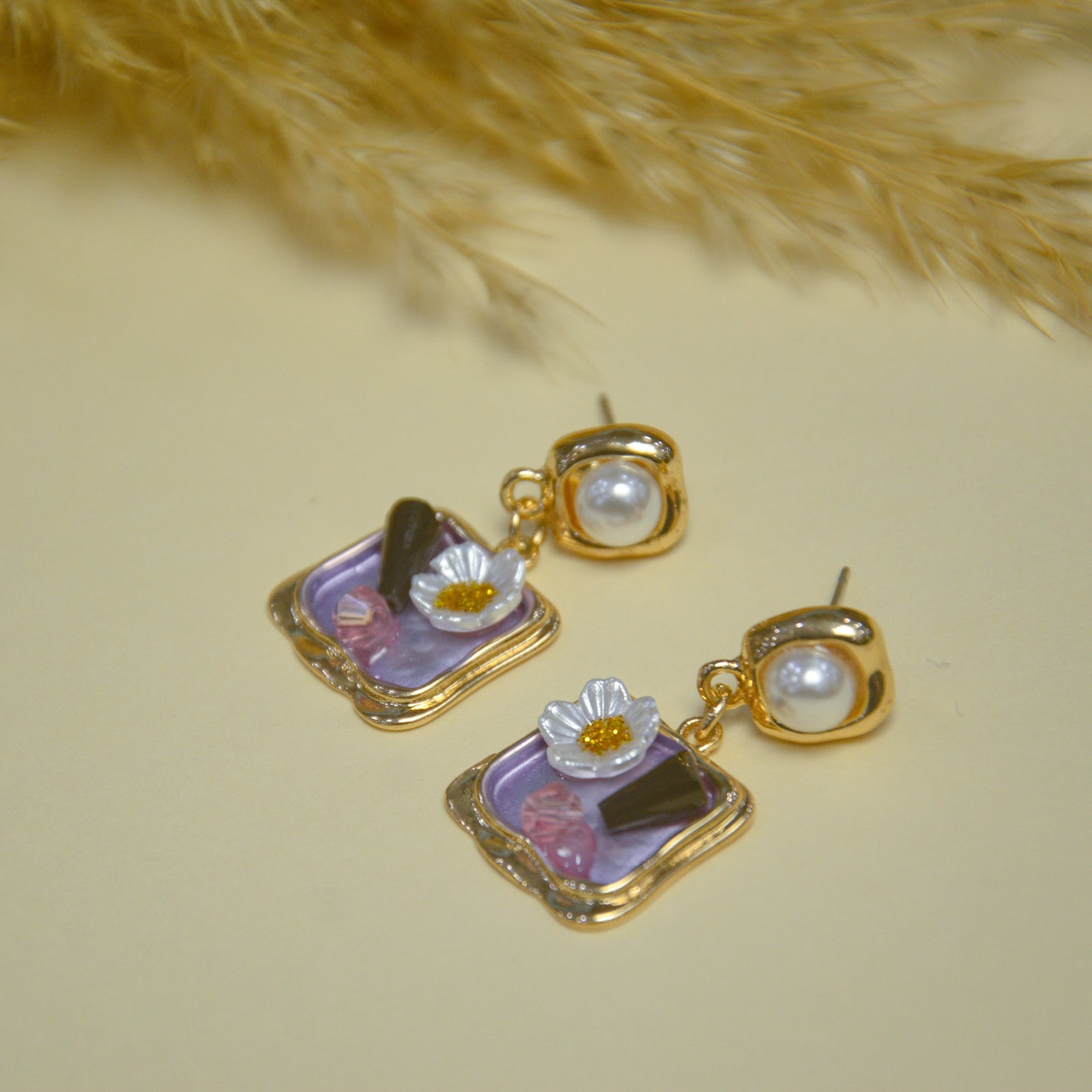 MOP Pearl Blossom Enamel Drop Earring