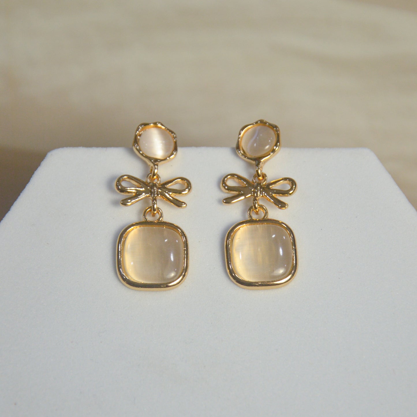 Moonlight Bow Drop Gold Earrings