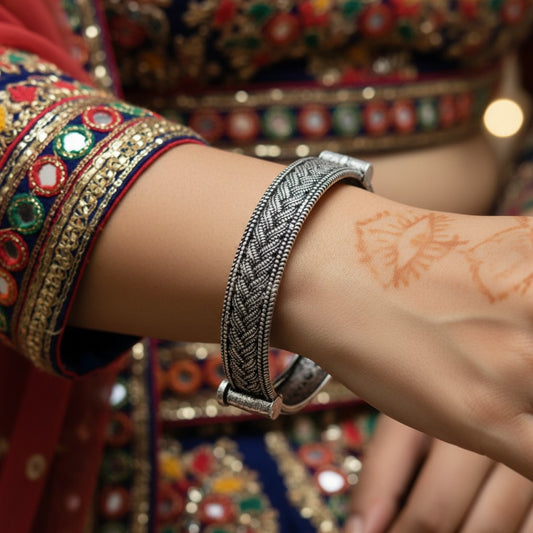 2PC German Silver Braided Kada Bangles for Women