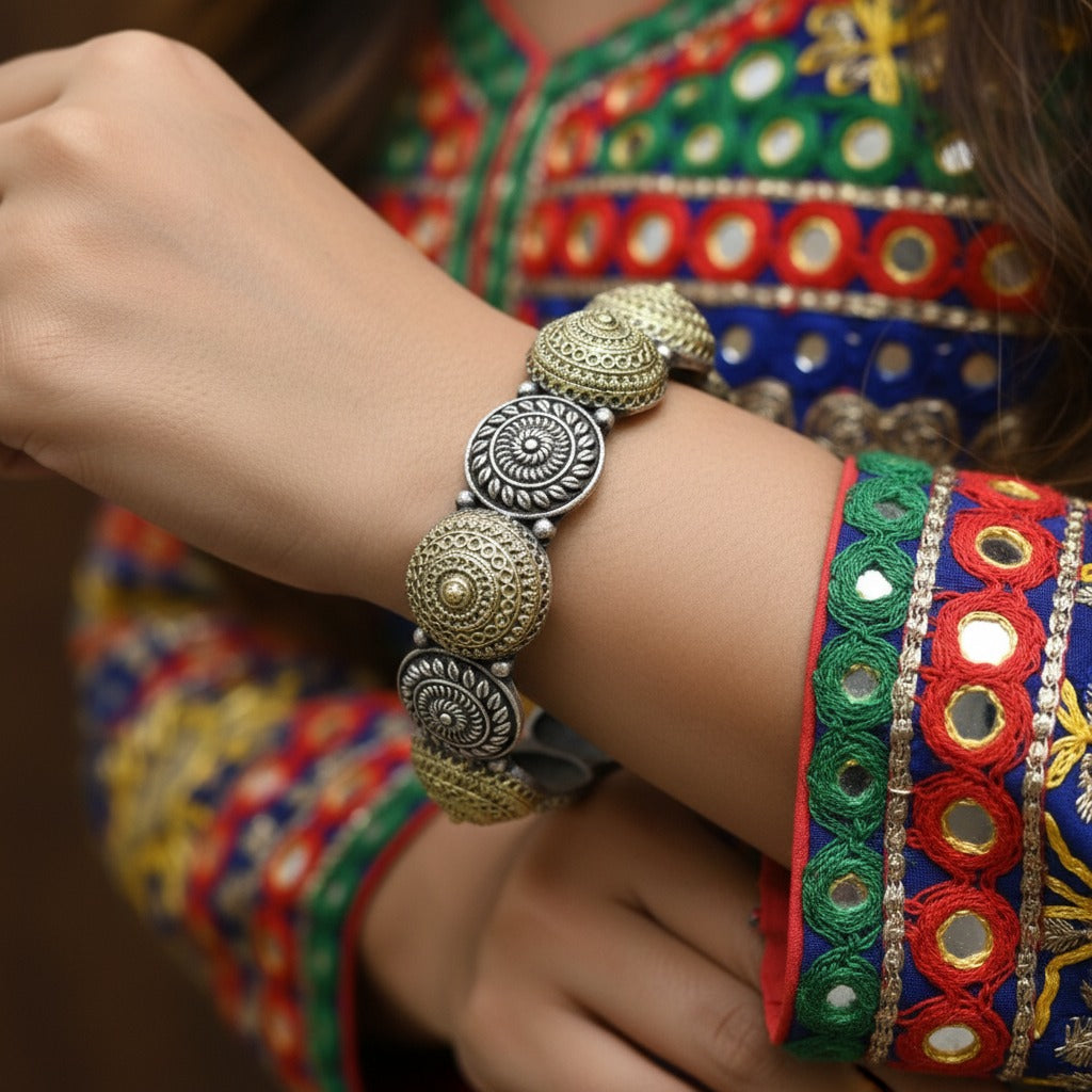 2PC German Silver Dome Design Kada Bangles