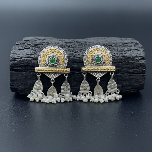 Traditional German Silver Pearl Drop Earrings for Women | Lady Zone