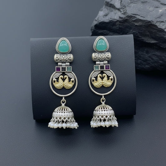 Traditional German Silver Swan Jhumka Earrings for Women | Lady Zone