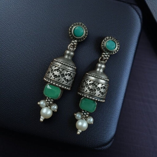 German Silver Pearl Stone Jhumki Earrings for Women | Lady Zone