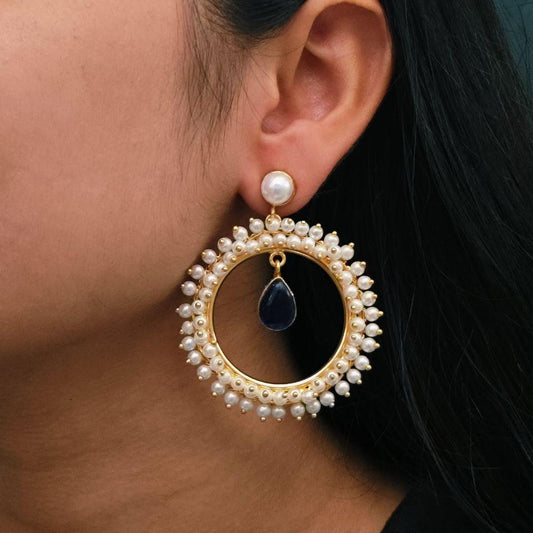 Gold Finish Pearl Hoop Statement Earrings for Women | Lady Zone
