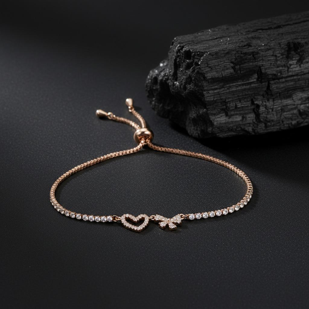 Heart & Bow Zircon Adjustable Bracelet for Women