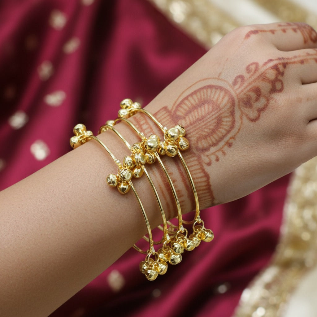 Kashmiri 4 Ghungroo Drop Bangles Set for Women