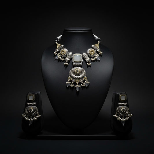 Premium Oxidised German Silver Necklace Set with Earrings