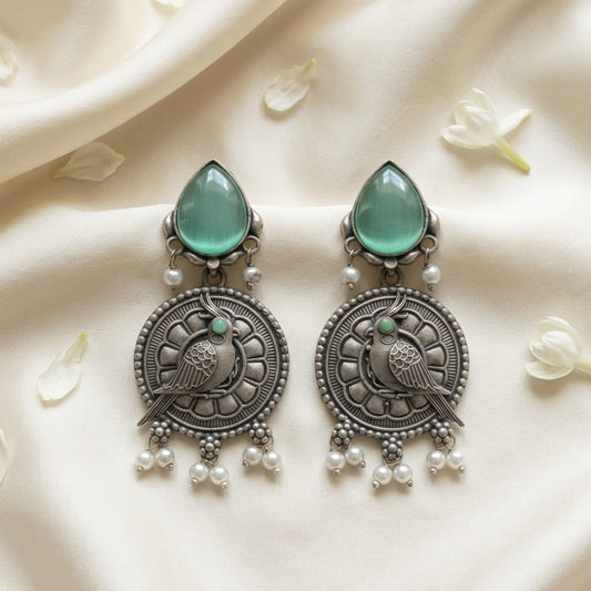 German Silver Bird Charm Pearl Drop Earrings for Women | Lady Zone