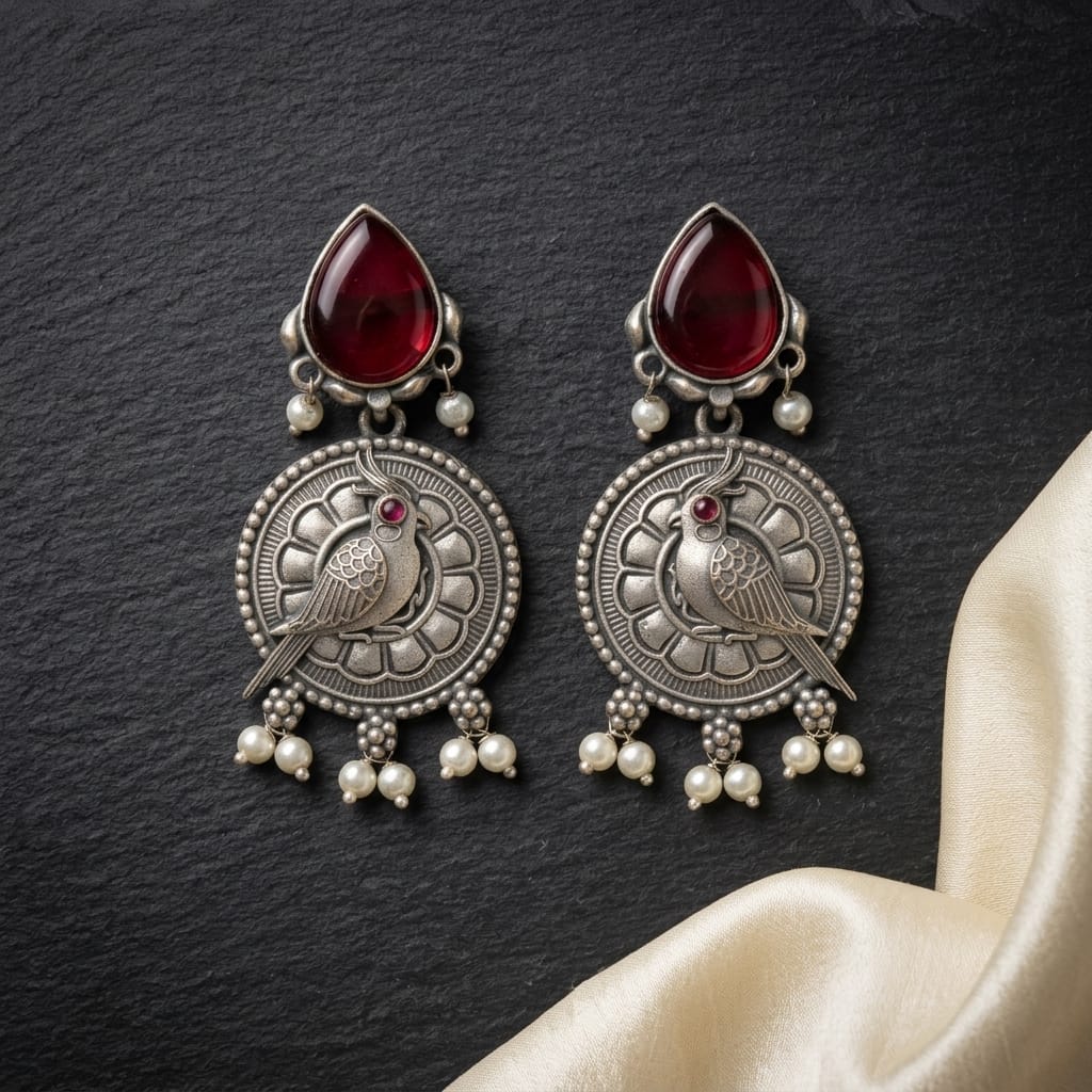 German Silver Bird Charm Pearl Drop Earrings for Women | Lady Zone