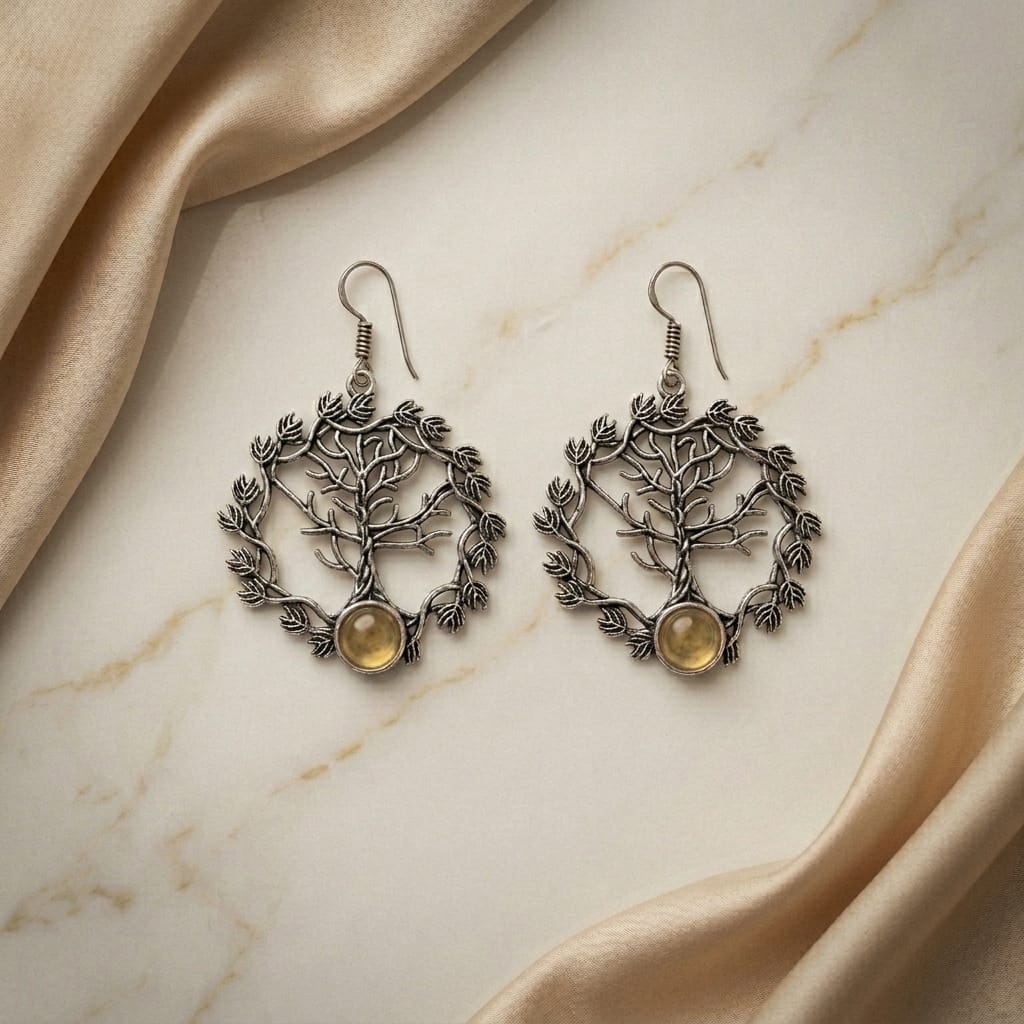 German Silver Tree of Life Stone Earrings for Women | Lady Zone