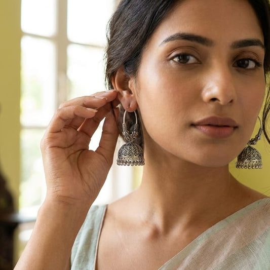 Oxidized Tribal Hoop Jhumka Earrings for Women | Lady Zone
