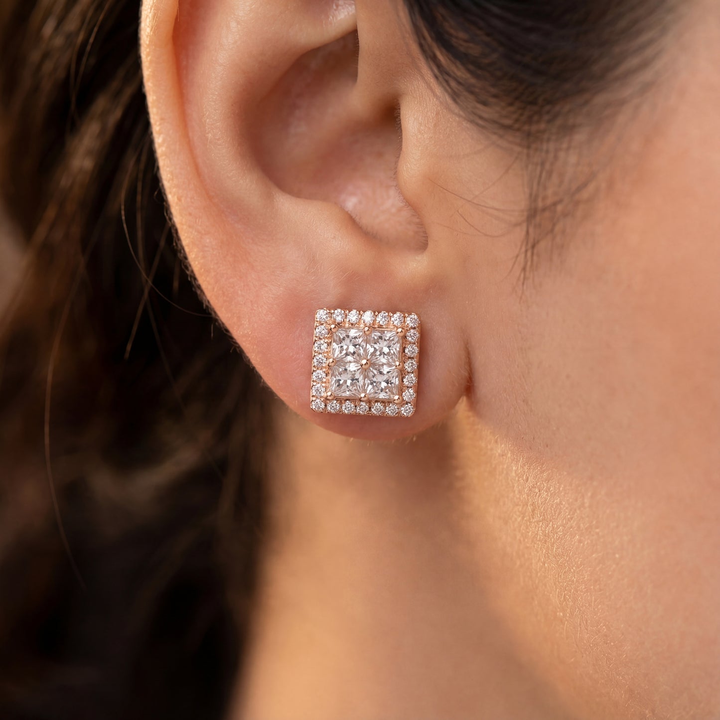 Classic Square Diamond-Look Stud Earrings