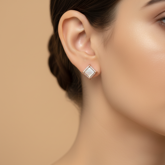 Minimal Gold Finish Mother of Pearl Stud Earrings