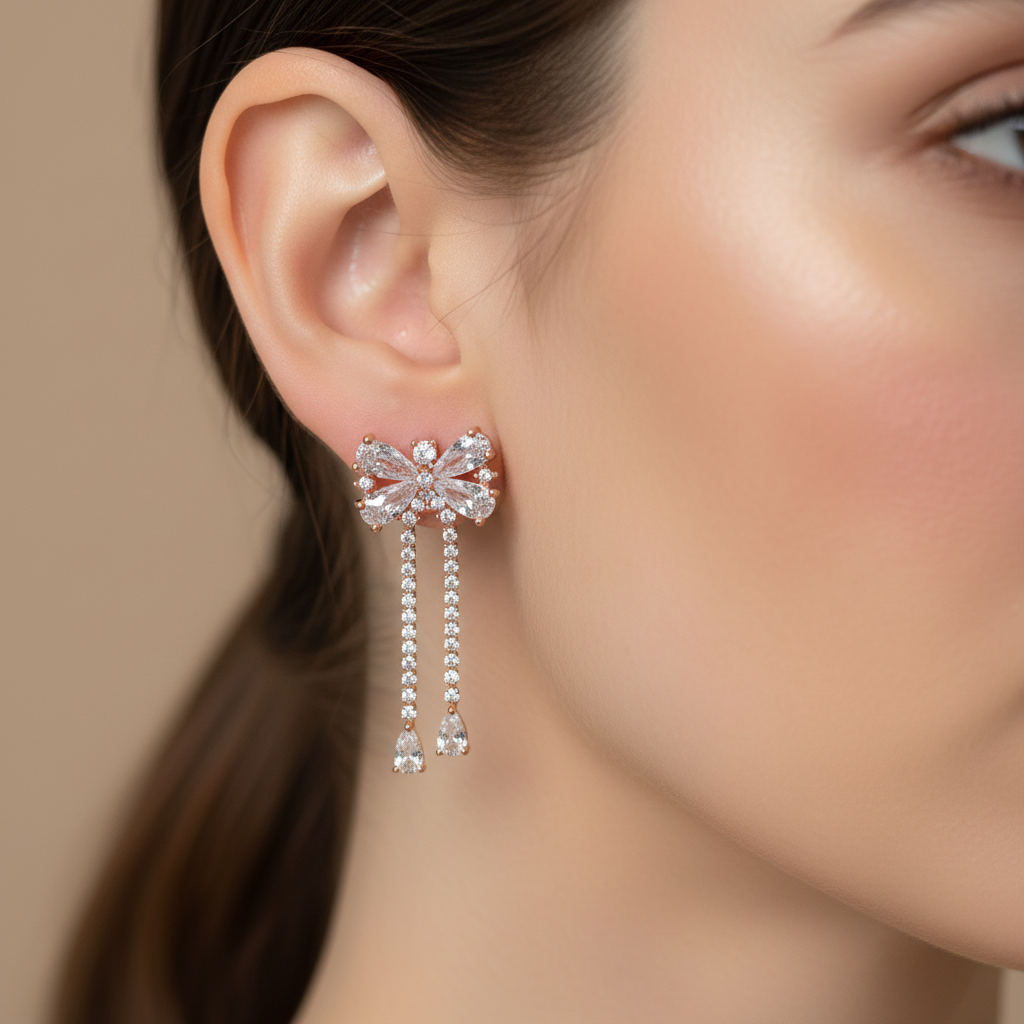 Crystal Bow Drop Earrings