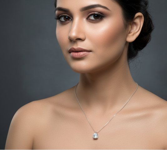 Minimal Silver Square Crystal Necklace
