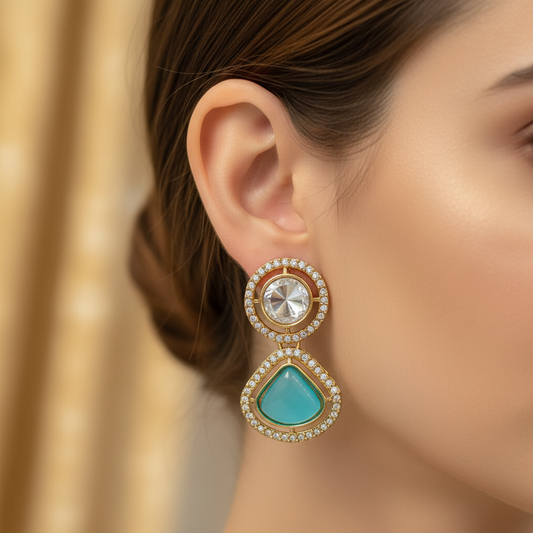 Royal Kundan Yellow Stone Drop Earrings with Gold Finish