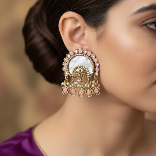 Kundan Pearl Chandbali Earrings