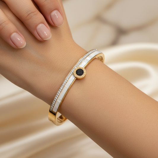 Black Dial Crystal Gold-Tone Western Bracelet