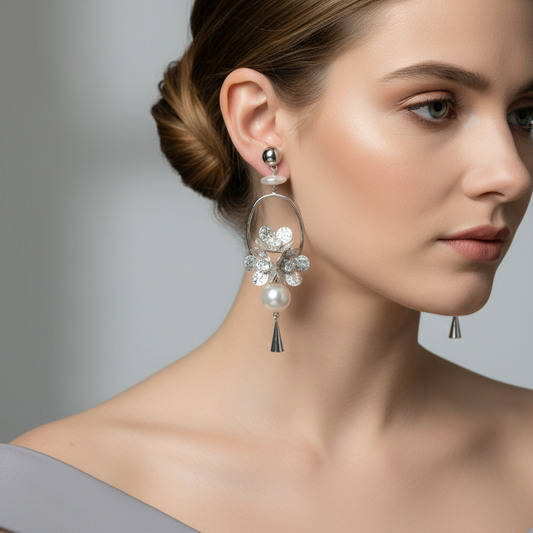 Pearl Floral Hoop Western Drop Earrings