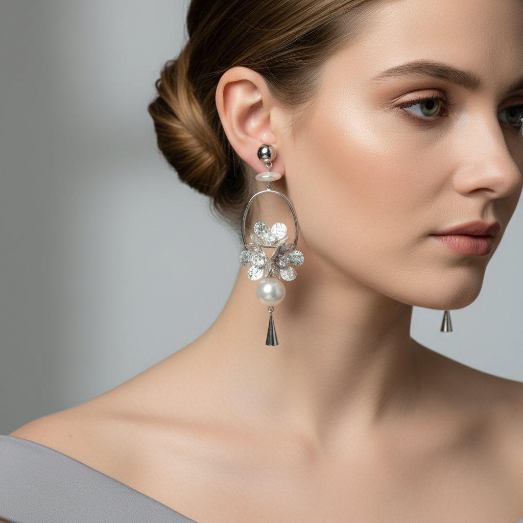Pearl Floral Hoop Western Drop Earrings