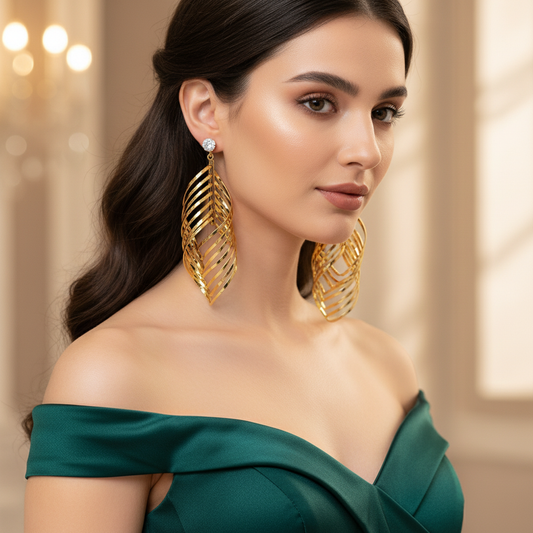 Golden Spiral Leaf Western Statement Earrings