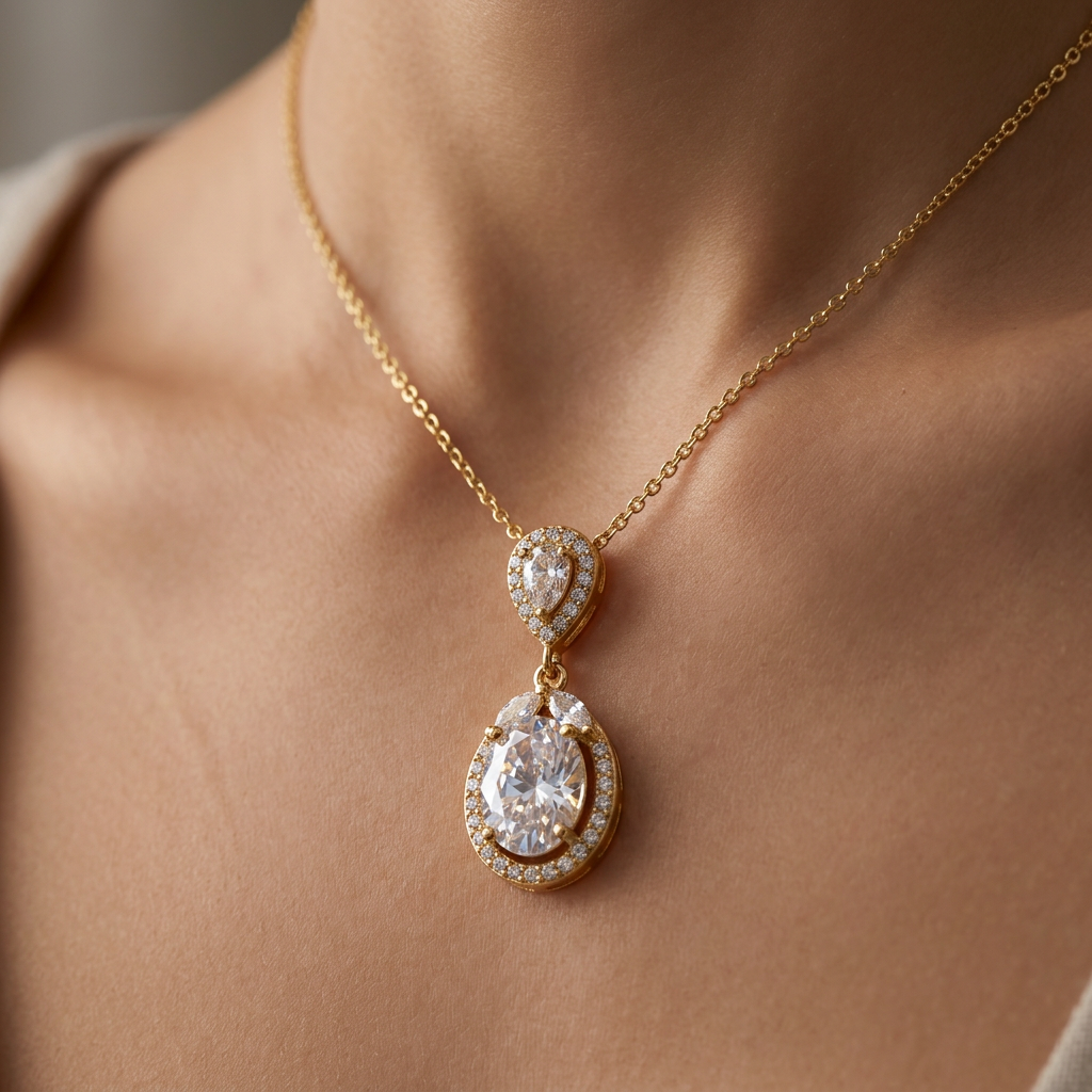 Teardrop Crystal Pendant Necklace for Women