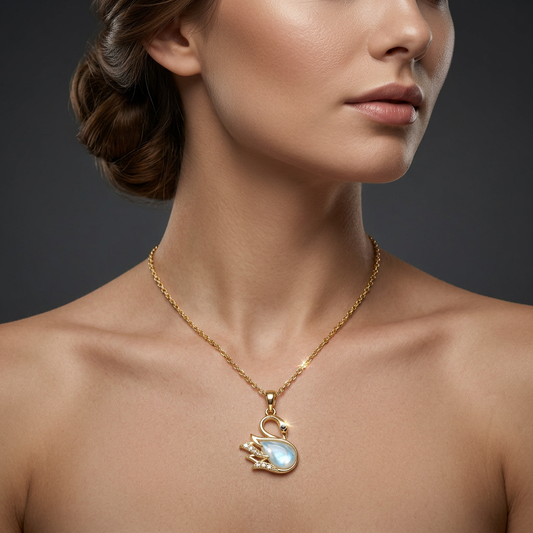 Gold Crystal Swan Charm Necklace