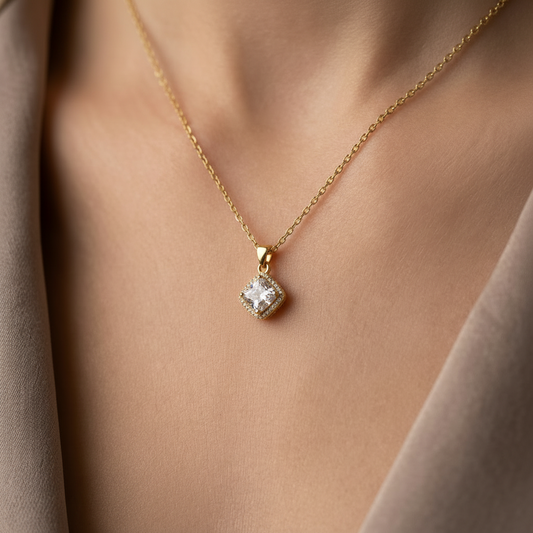 Princess Cut Crystal Pendant Necklace for Women