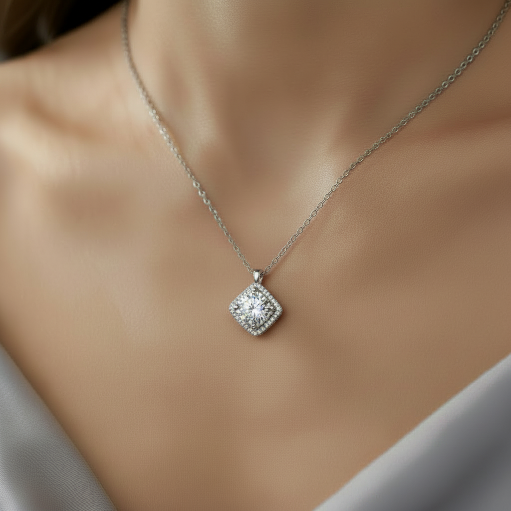 Princess Cut Crystal Pendant Necklace for Women