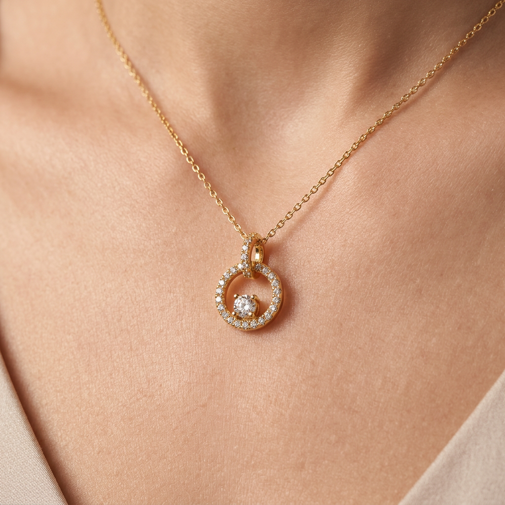 Gold Circle Crystal Pendant Necklace