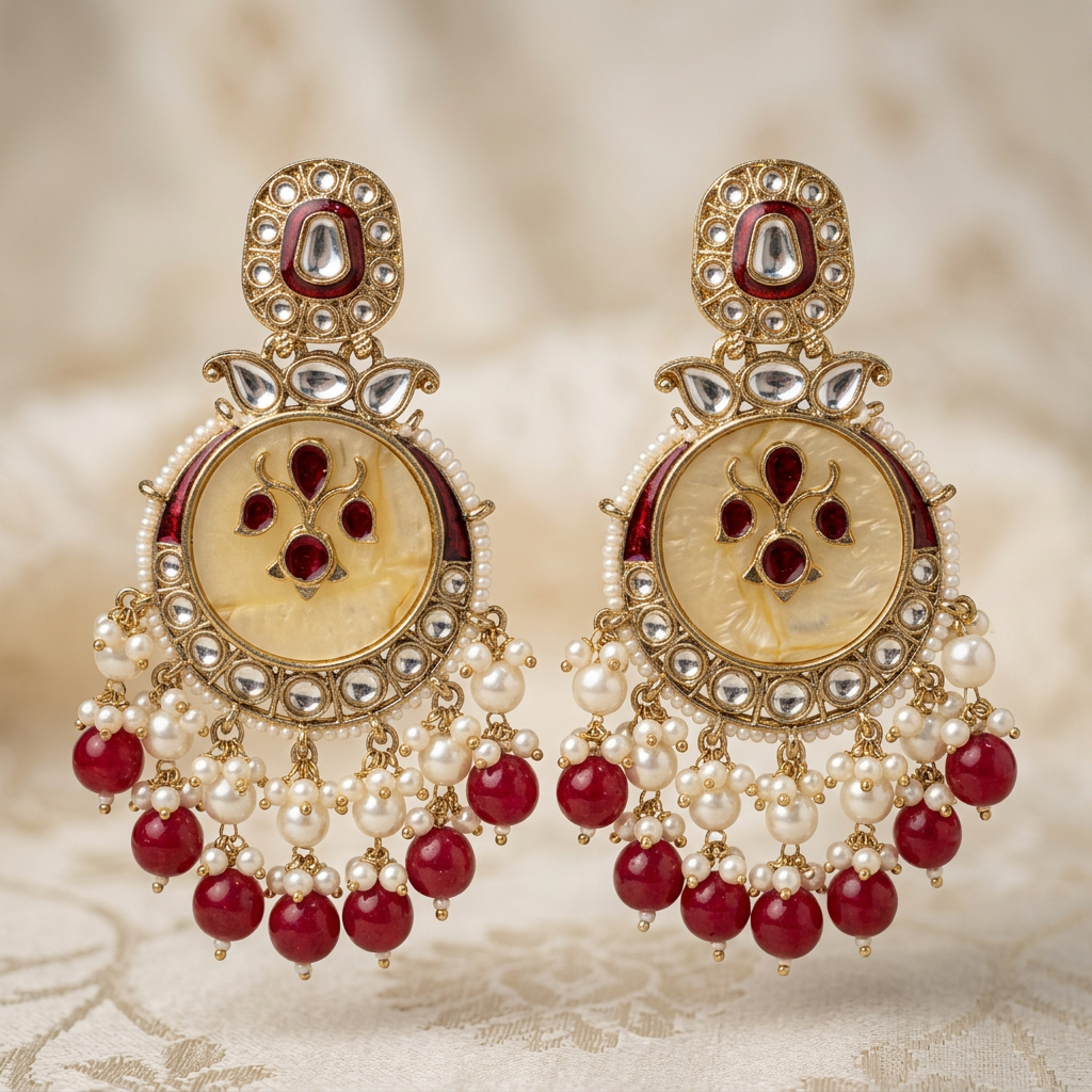 MOP With Pearl Kundan Chandbali Earrings