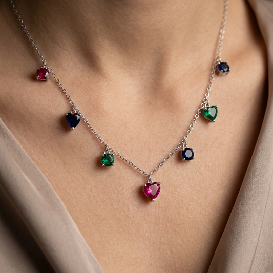 Multicolor Heart Charm Necklace for Women
