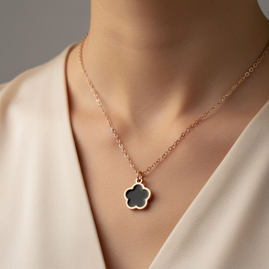 Rose Gold Floral Clover Chain Pendant Necklace for Women