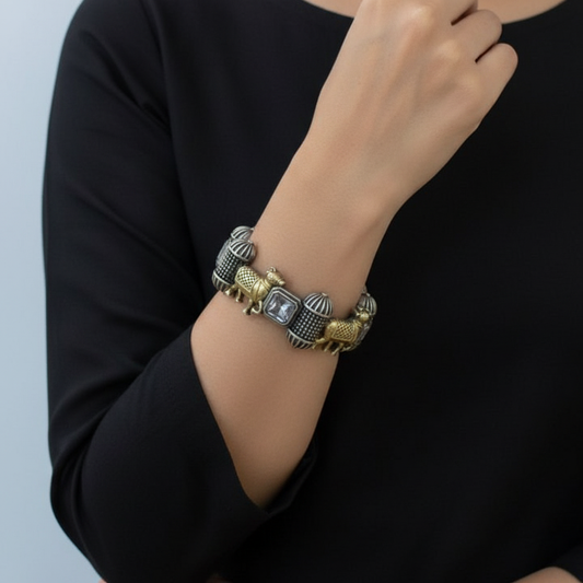 Vintage Oxidised German Silver Cow Bangles for Women