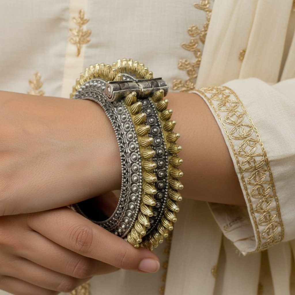 2PC Openable German Silver Kada Bangles