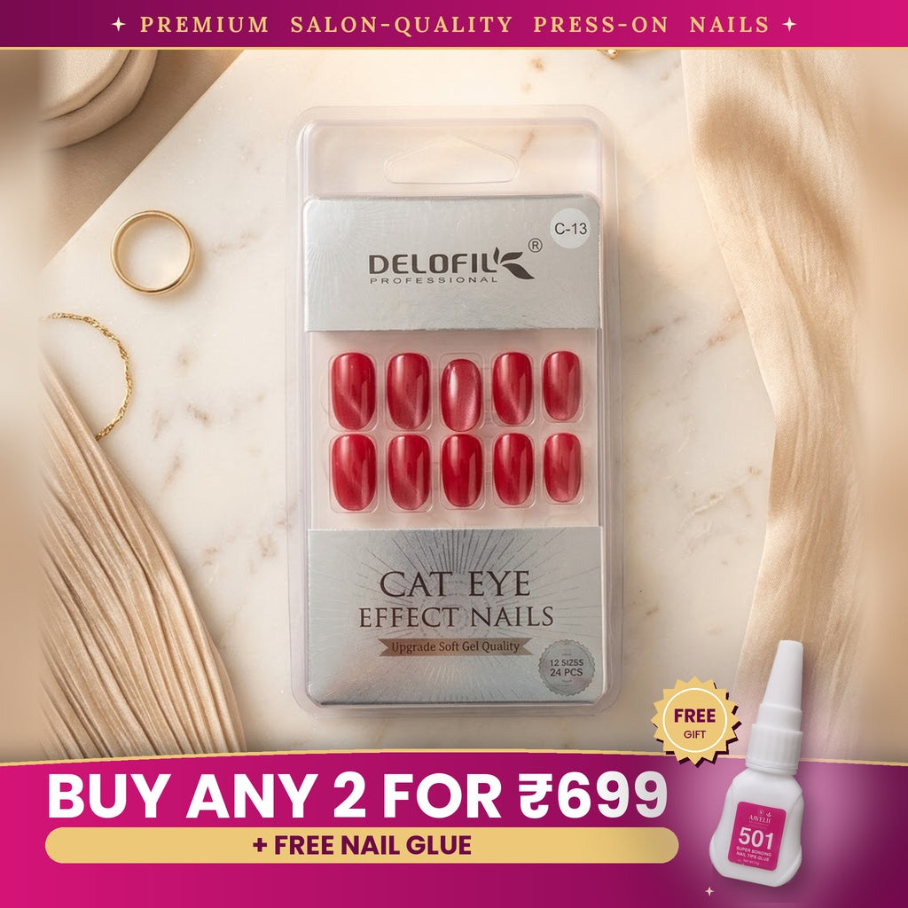 Premium Ruby Red Cat Eye Effect Press-On Nails | Lady Zone