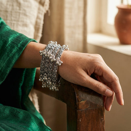 4 PC Oxidized Ghungroo Charm Bangle Set | Lady Zone