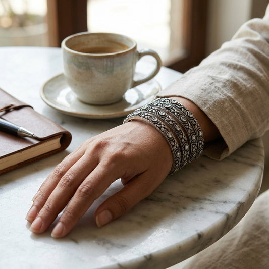 4 PC Oxidized Antique Floral Bangle Set | Lady Zone