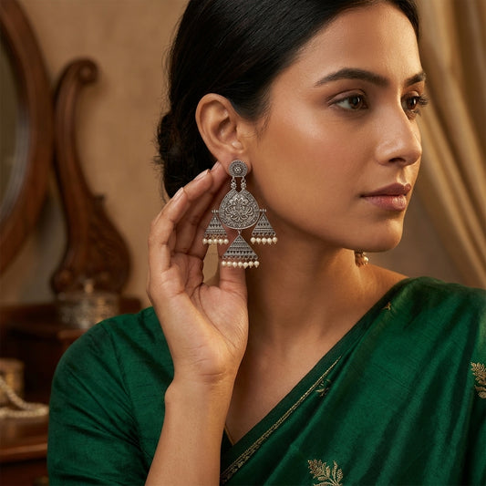 German Silver Pearl Tribal Drop Statement Earrings for Women | Lady Zone