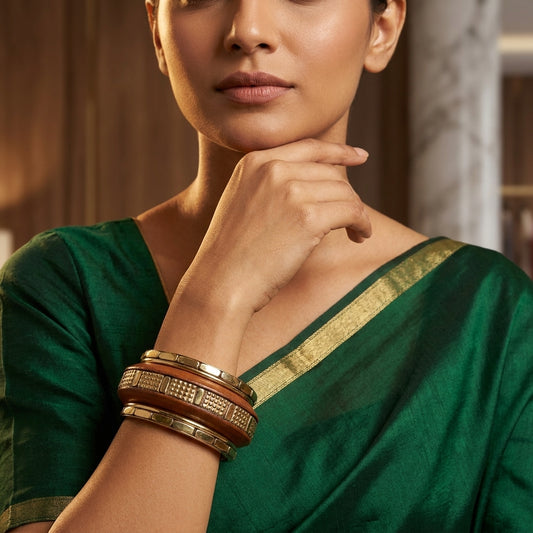 Artisan Mosaic Wood & Brass Bangle Set for Women | Lady Zone