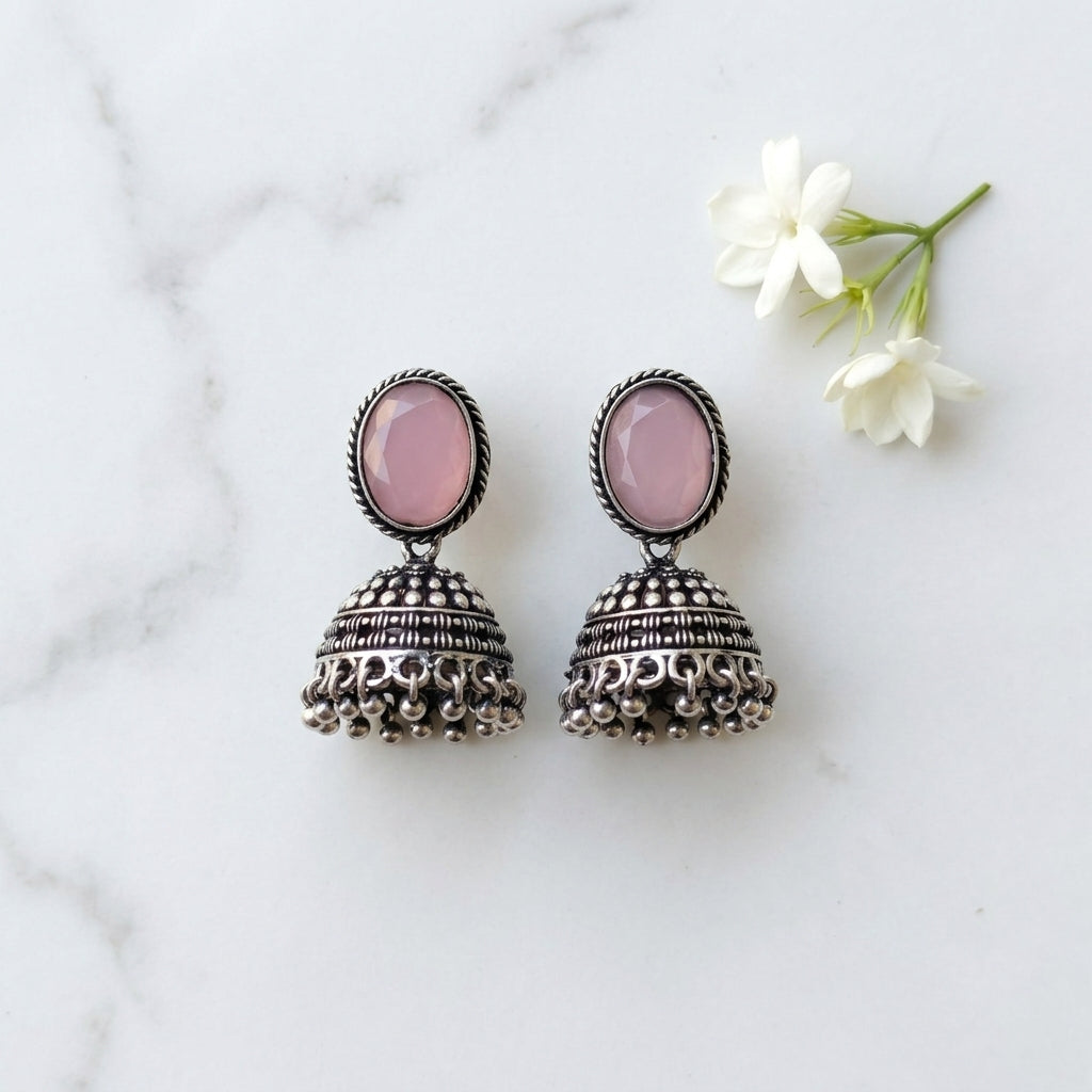 Oxidized Stone Stud Dome Jhumka Earrings for Women | Lady Zone