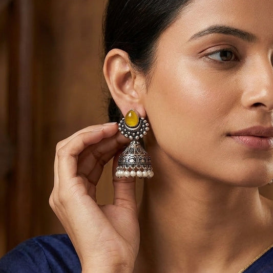 German Silver Oxidized Pearl Drop Jhumka Earrings for Women | Lady Zone
