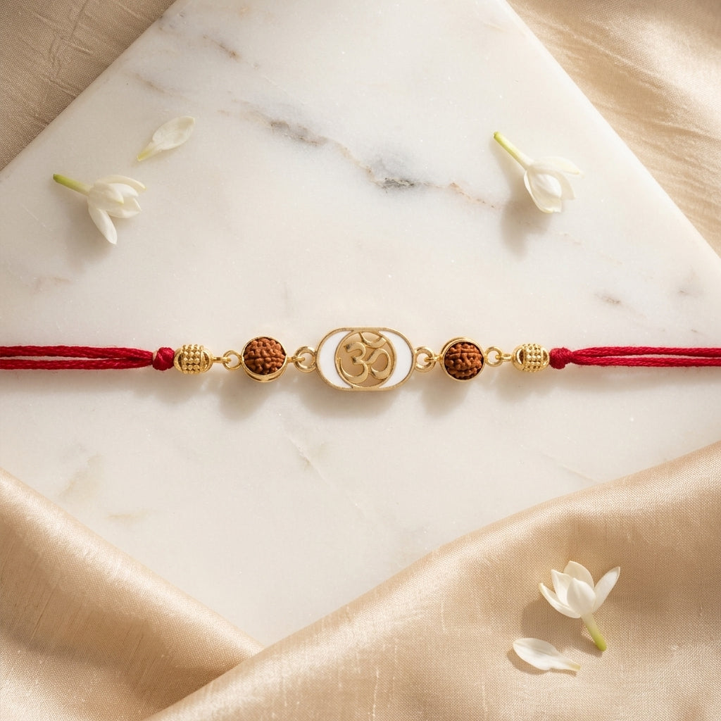 Divine Gold Tone Om Enamel Rakhi