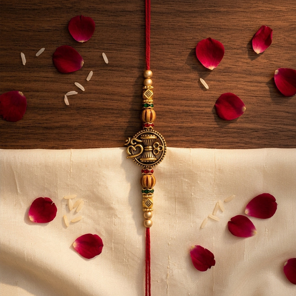 Traditional Mahadev Damru and Om Motif Bhaiya Bhabhi Rakhi